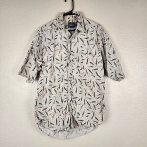 Vintage‎ Woolrich Shirt Mens Medium Feather Print Cotton Outdoors Short Sleeve